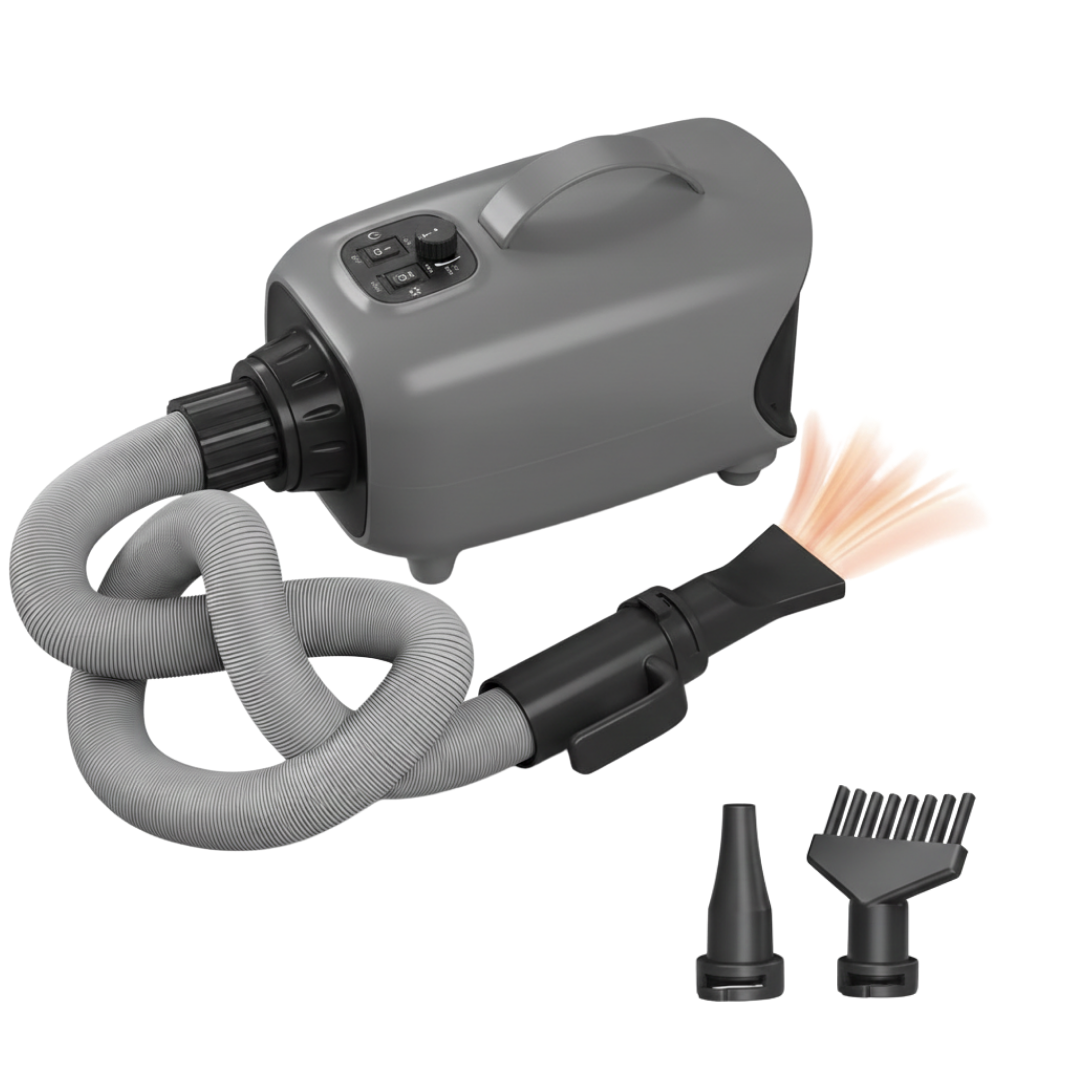 High Velocity Pet Hair Dryer with Adjustable Heat and 3 Nozzles