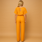 Elegant high-waist women’s jumpsuit with lace-up detail, designed for comfort and style at work, evening events, or casual occasions.