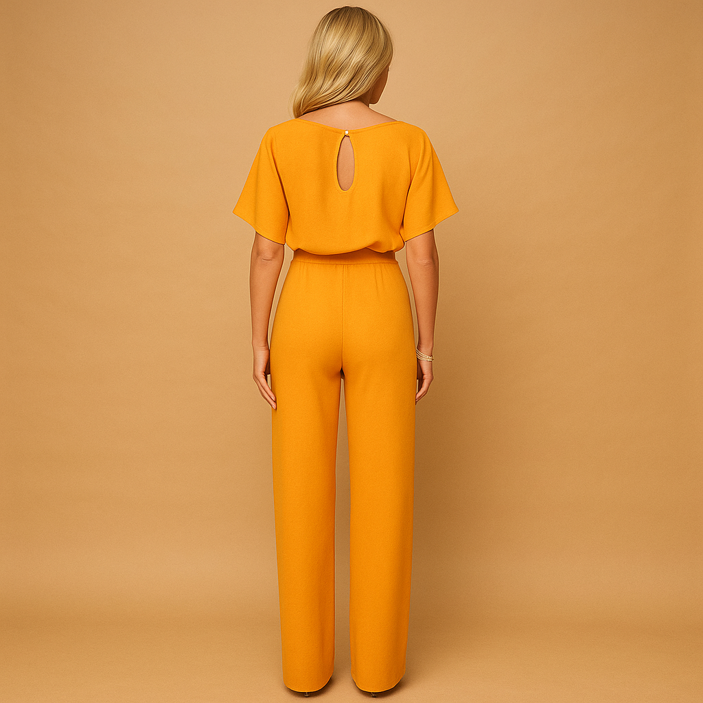 Elegant high-waist women’s jumpsuit with lace-up detail, designed for comfort and style at work, evening events, or casual occasions.