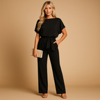 Elegant high-waist women’s jumpsuit with lace-up detail, designed for comfort and style at work, evening events, or casual occasions.