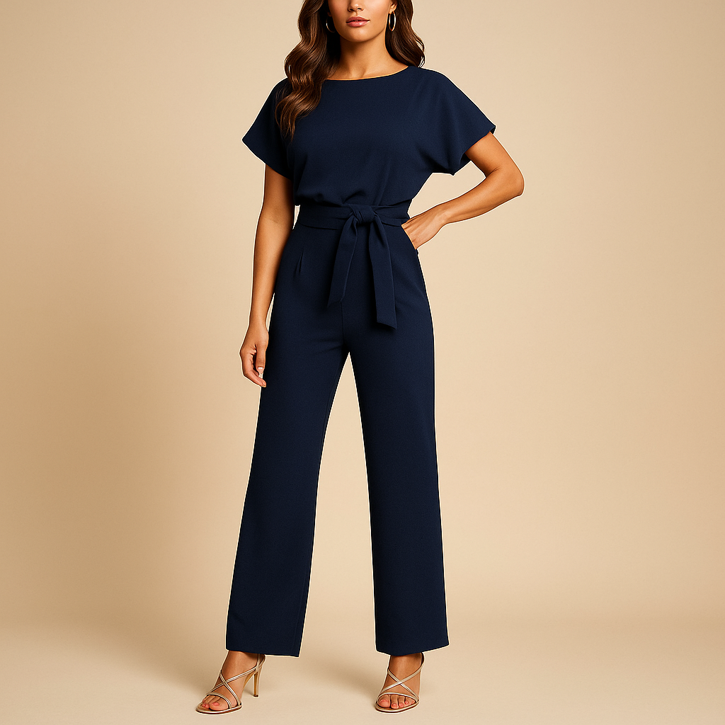 Elegant high-waist women’s jumpsuit with lace-up detail, designed for comfort and style at work, evening events, or casual occasions.