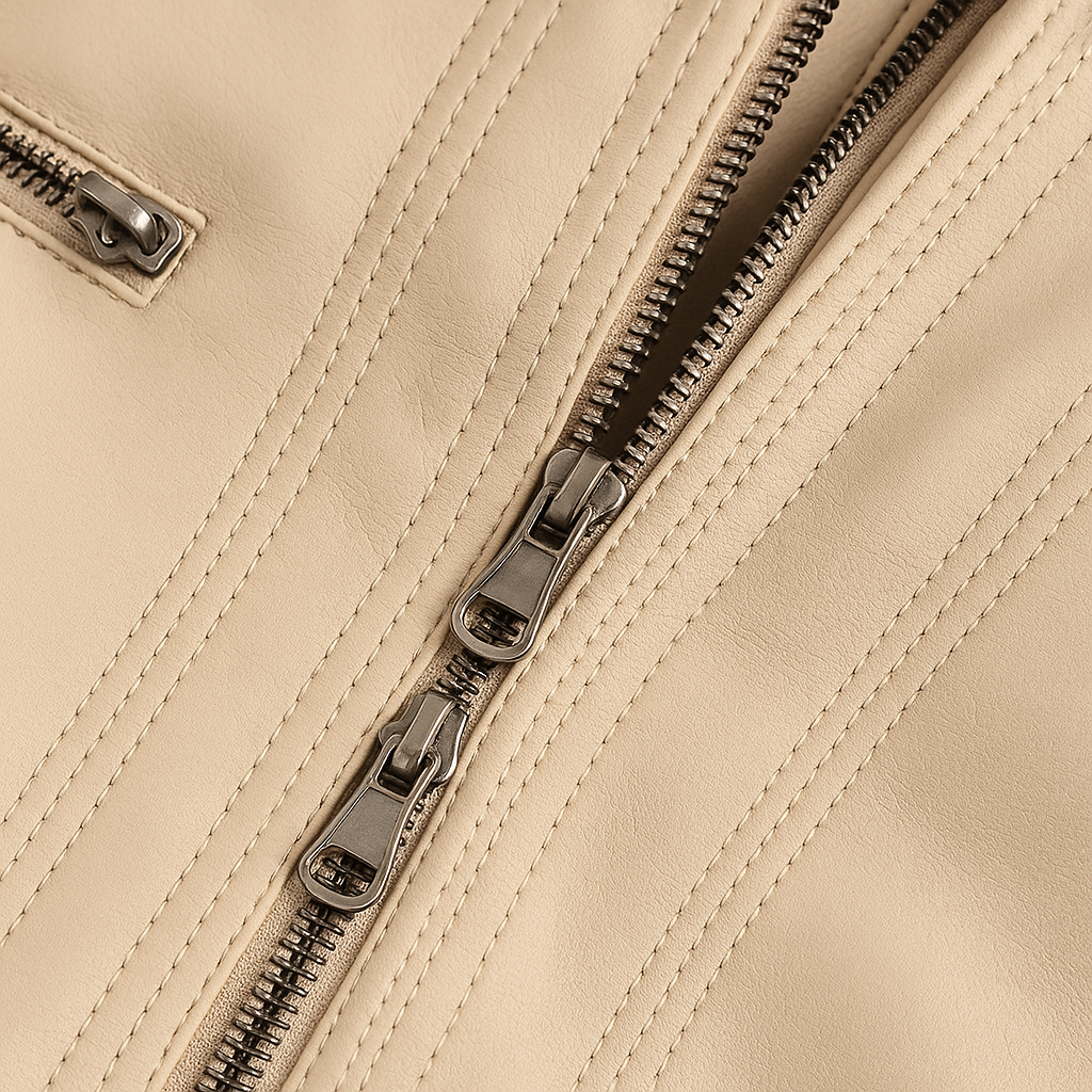 Women’s tailored jacket with detachable knitted hood and dual zipper, ideal for casual or polished daily outfits.