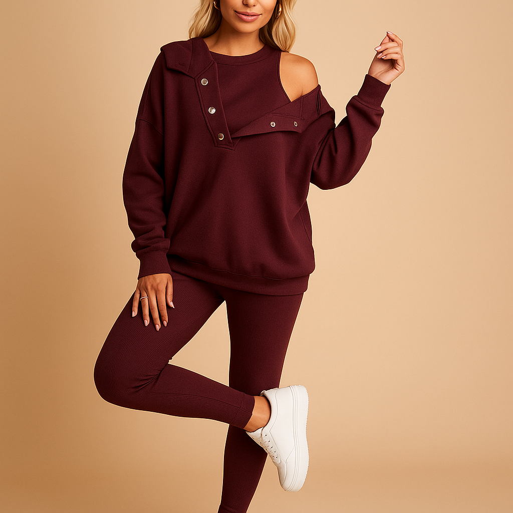 Two-piece hoodie and jogger loungewear set for women with soft fabric and relaxed fit, ideal for lounging or casual daily wear.