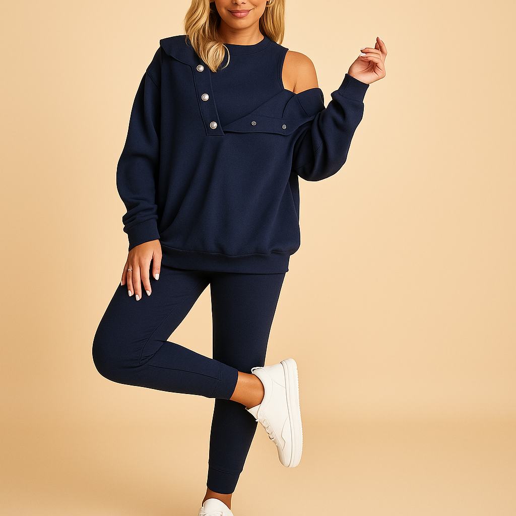 Two-piece hoodie and jogger loungewear set for women with soft fabric and relaxed fit, ideal for lounging or casual daily wear.