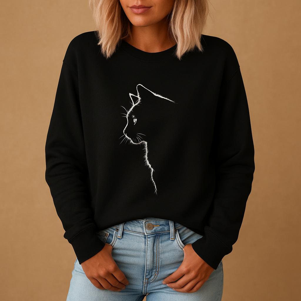 Women’s knitted sweater with playful cat print, relaxed fit, and soft cotton blend. Perfect for casual wear, cozy evenings, or outings with friends.
