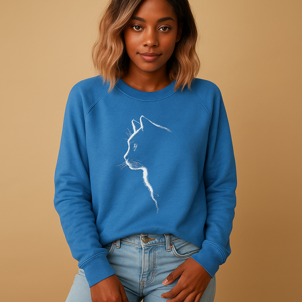 Women’s knitted sweater with playful cat print, relaxed fit, and soft cotton blend. Perfect for casual wear, cozy evenings, or outings with friends.