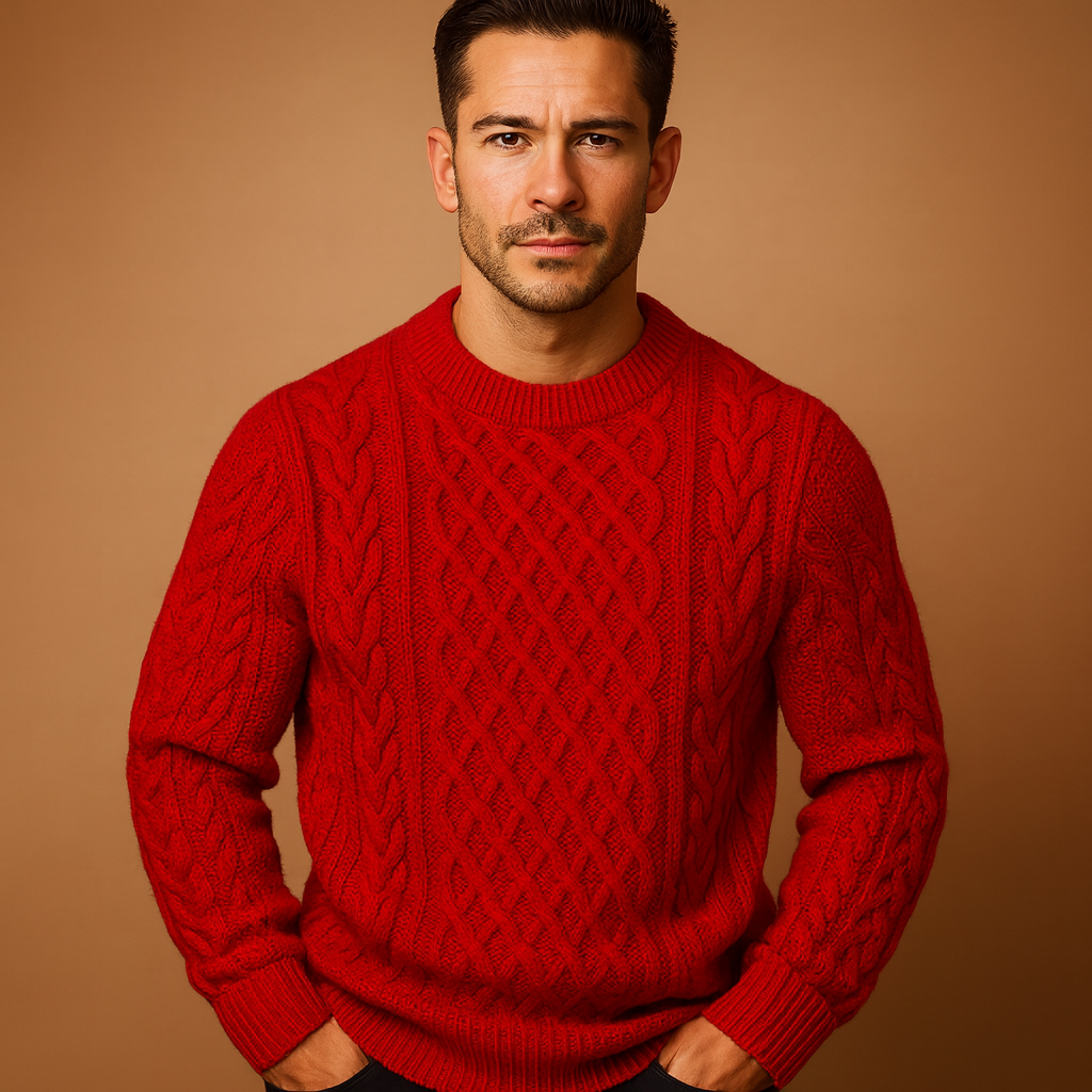 Men’s knitted crew neck sweater in solid color, warm, relaxed, and ideal for casual wear during autumn and winter.