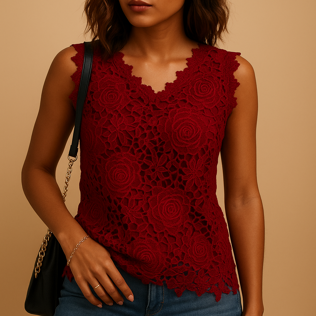 Lace blouse for women with round neckline and elegant detailing, perfect for work, casual days, and special occasions.
