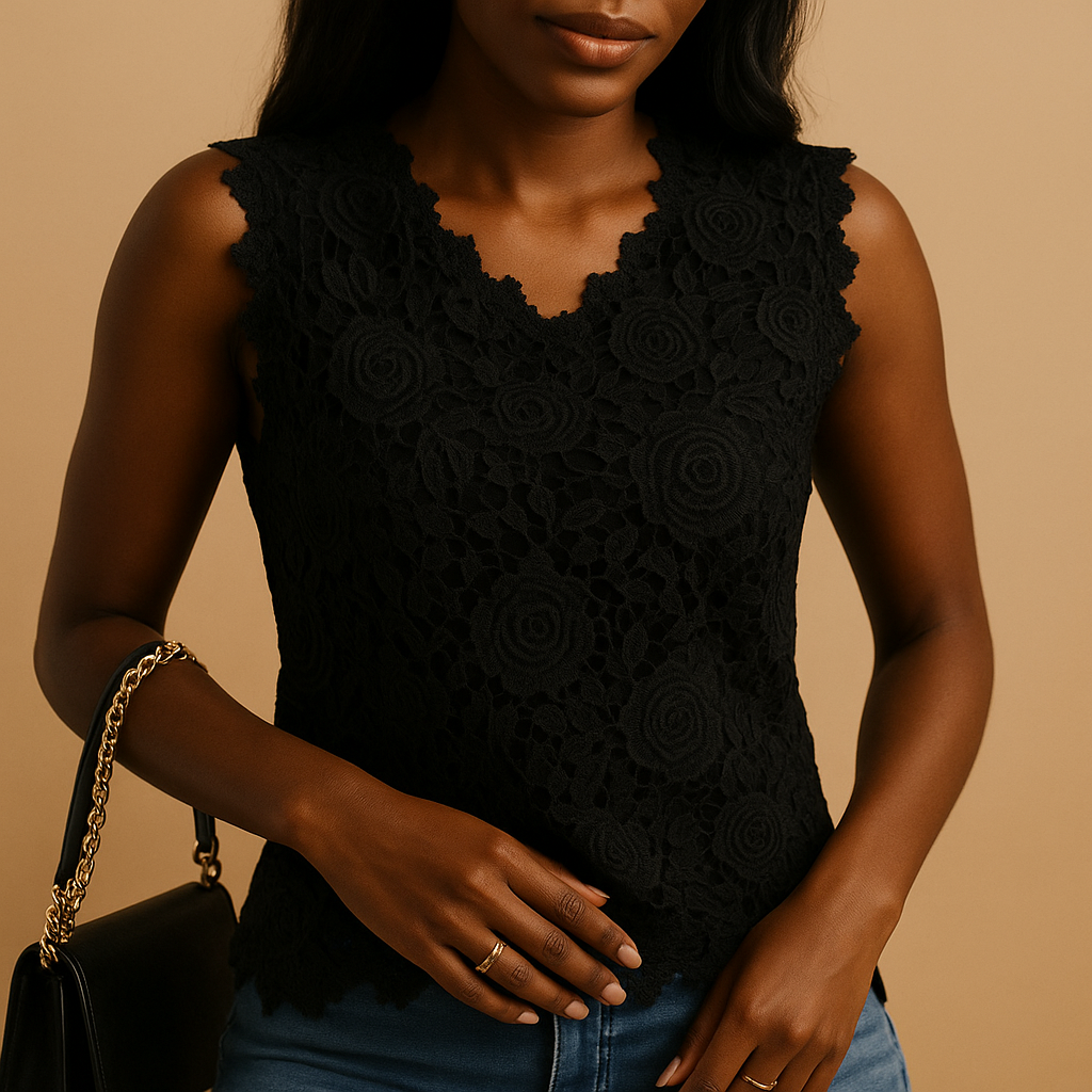 Lace blouse for women with round neckline and elegant detailing, perfect for work, casual days, and special occasions.