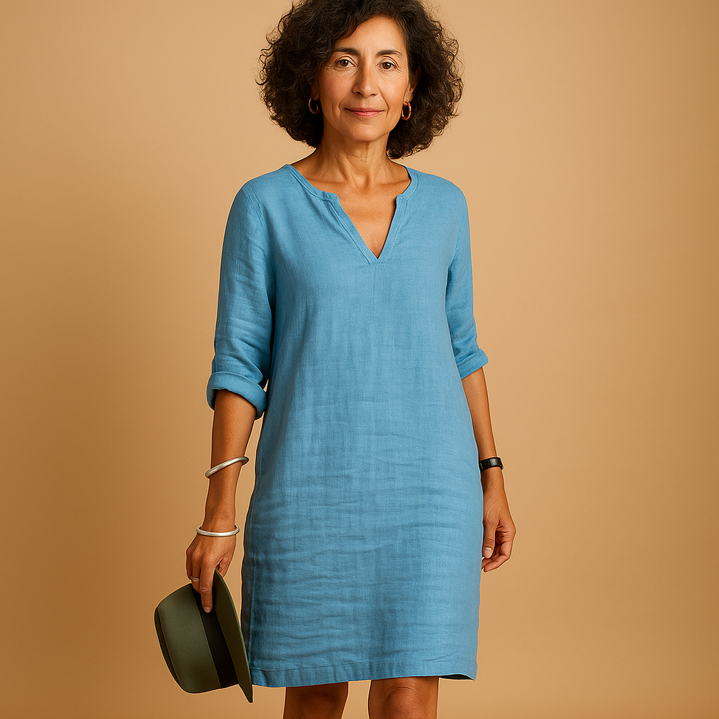 Light summer dress for women with airy breathable fabric and flattering fit, ideal for beach walks and sunny casual occasions.
