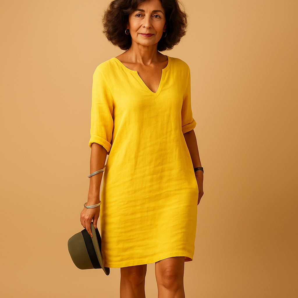 Light summer dress for women with airy breathable fabric and flattering fit, ideal for beach walks and sunny casual occasions.