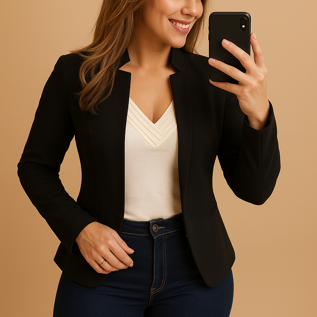 Lightweight blazer for women with lapel collar and regular fit, ideal for spring and summer styling.