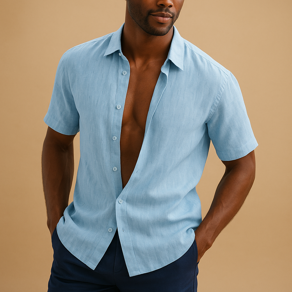 Men’s lightweight breathable shirt available in multiple colors, designed for comfort and style during warm days or business occasions.