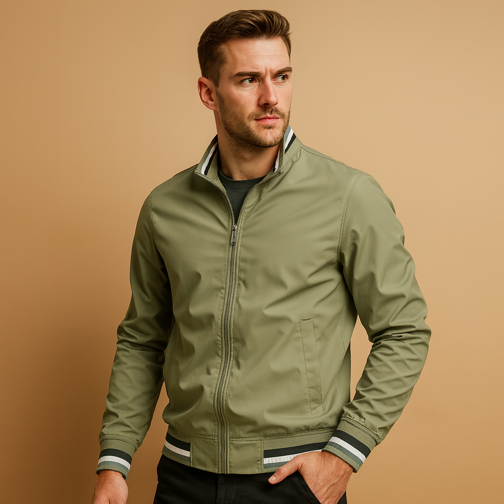 Men’s lightweight breathable summer jacket with zipper and timeless design, ideal for casual and formal wear during warm days.