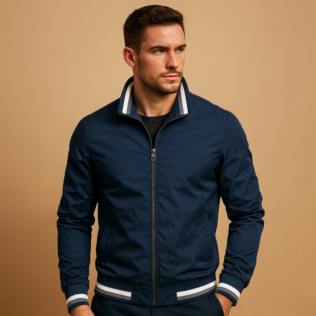 Men’s lightweight breathable summer jacket with zipper and timeless design, ideal for casual and formal wear during warm days.