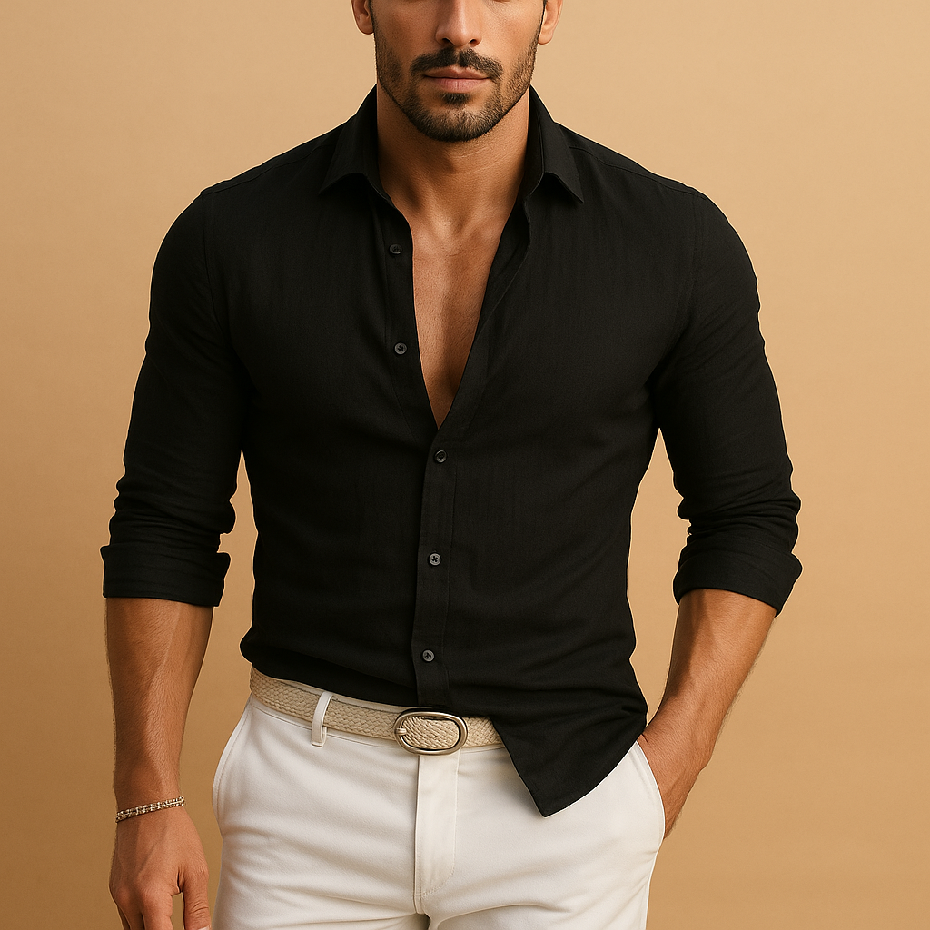 Lightweight button-down shirt for men with breathable fit and refined cuffs, perfect for work, leisure, and summer outfits.