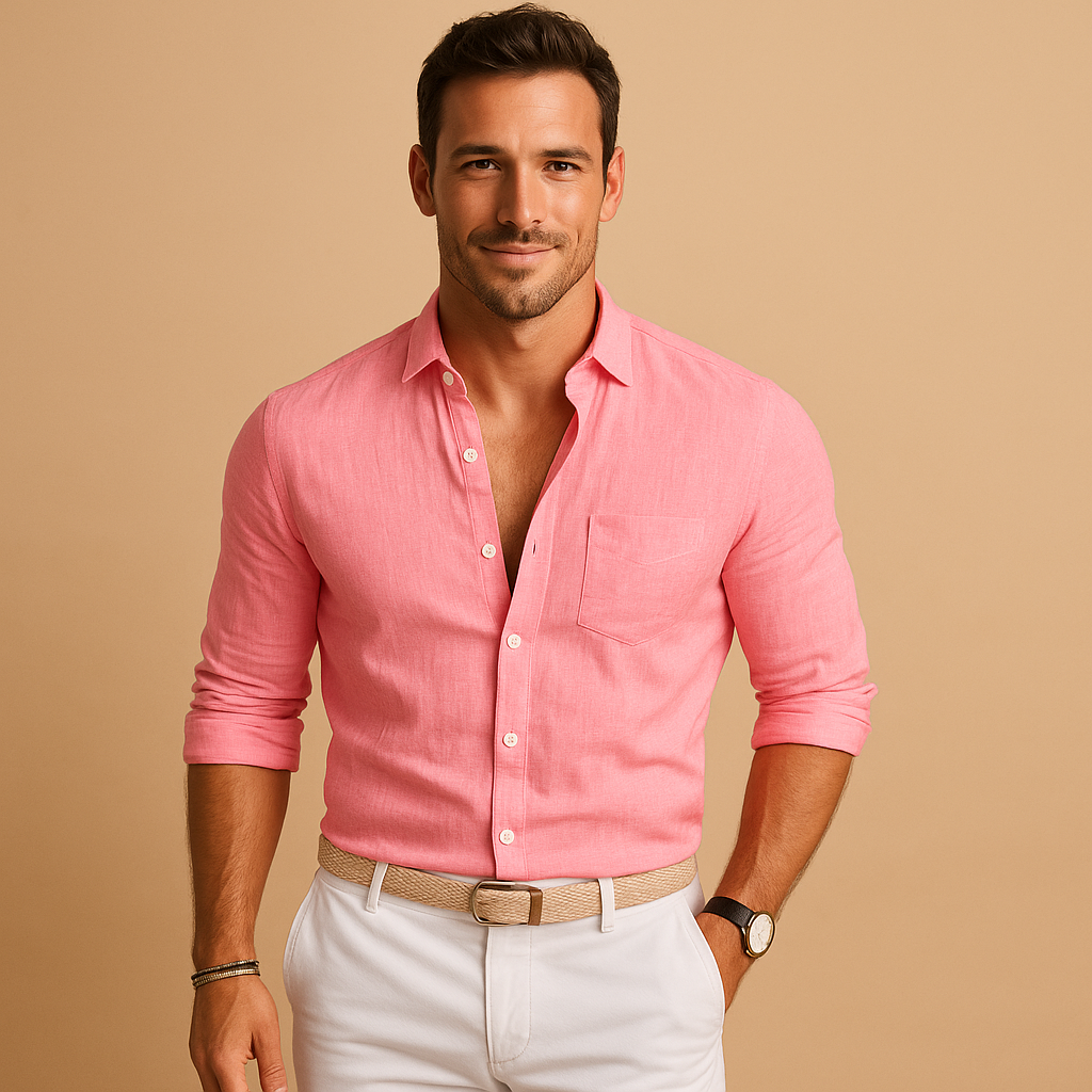 Lightweight button-down shirt for men with breathable fit and refined cuffs, perfect for work, leisure, and summer outfits.