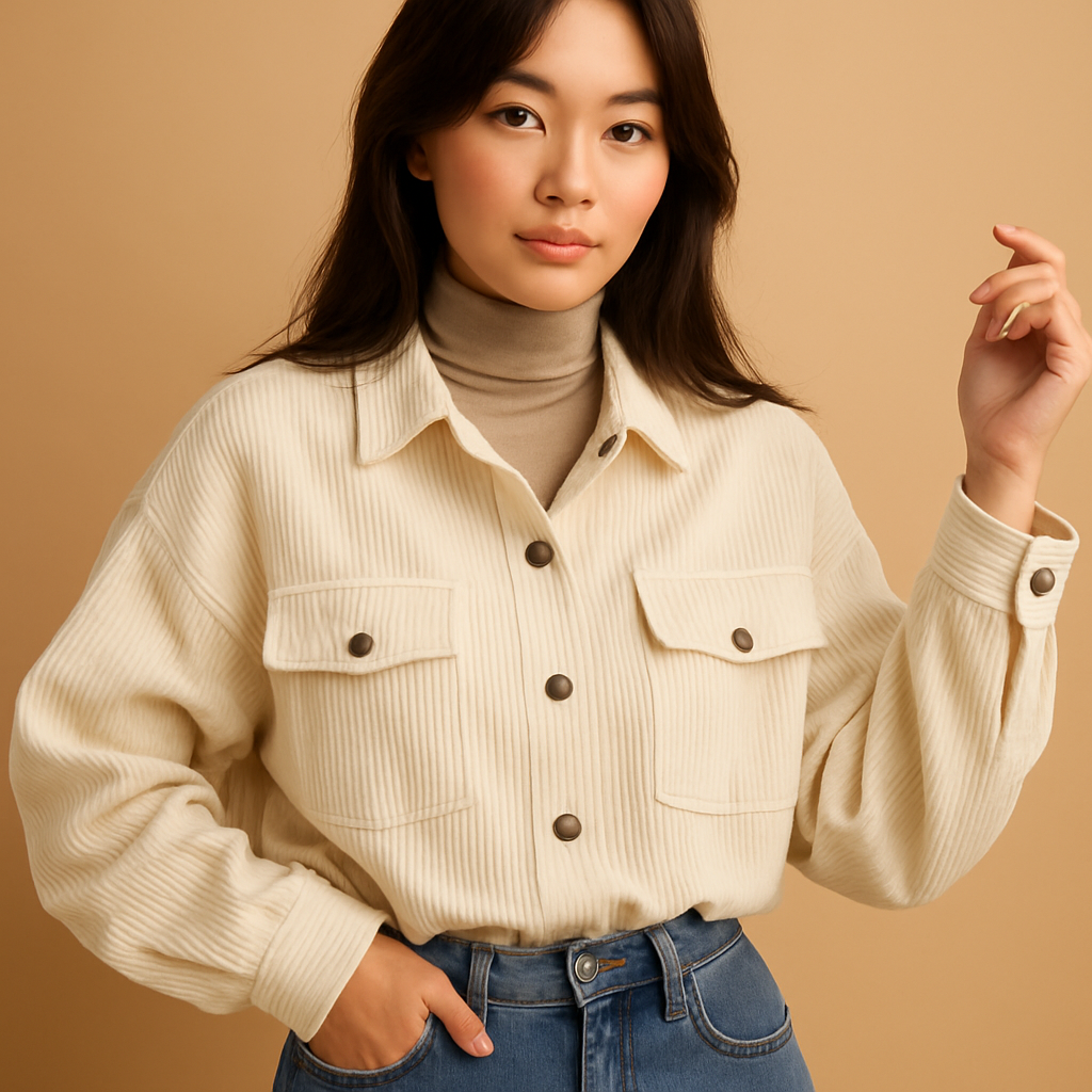 Women’s lightweight corduroy summer jacket with breathable fit and minimalist design, ideal for daily wear and warm-season outfits.