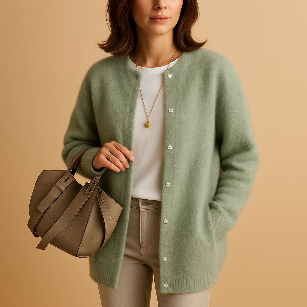 Women’s lightweight knitted cardigan with front buttons, relaxed fit, hip-length cut, perfect for layering across seasons in multiple colors.