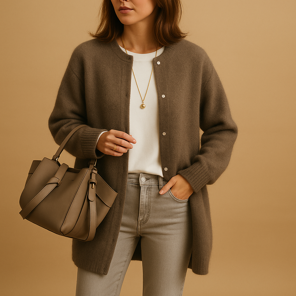 Women’s lightweight knitted cardigan with front buttons, relaxed fit, hip-length cut, perfect for layering across seasons in multiple colors.