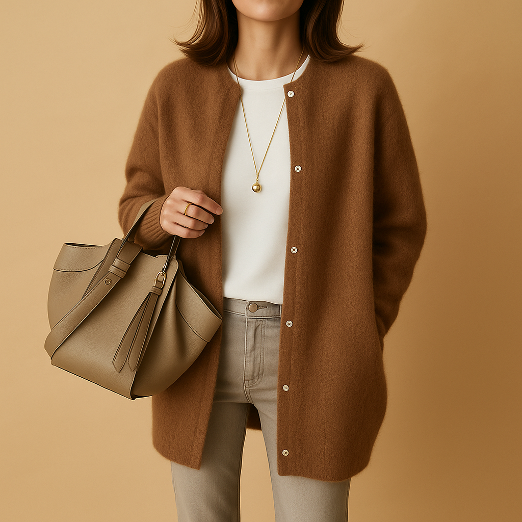 Women’s lightweight knitted cardigan with front buttons, relaxed fit, hip-length cut, perfect for layering across seasons in multiple colors.