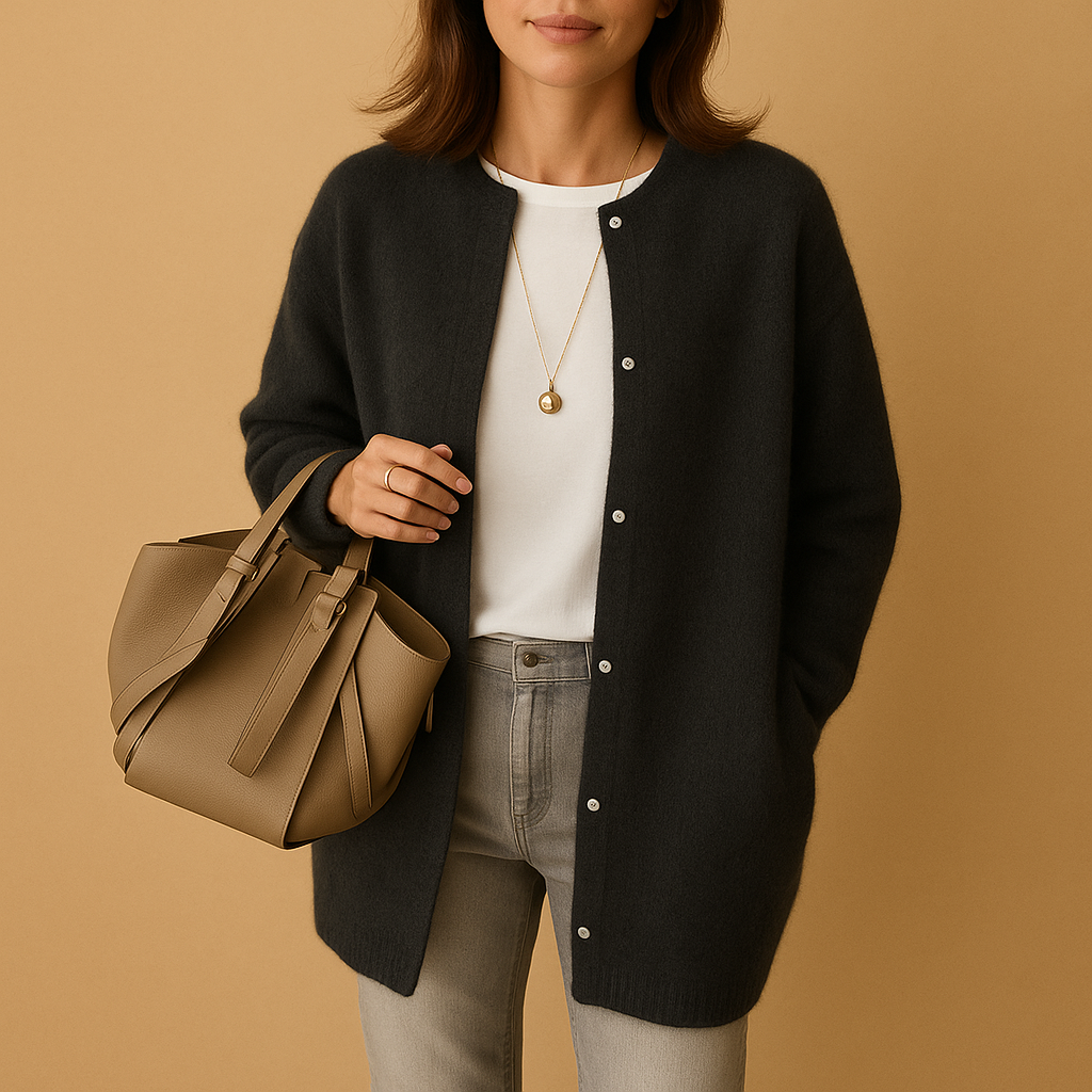 Women’s lightweight knitted cardigan with front buttons, relaxed fit, hip-length cut, perfect for layering across seasons in multiple colors.