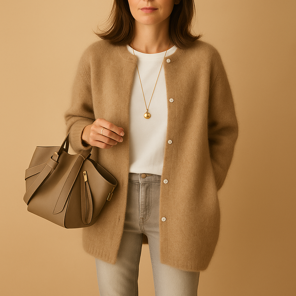 Women’s lightweight knitted cardigan with front buttons, relaxed fit, hip-length cut, perfect for layering across seasons in multiple colors.