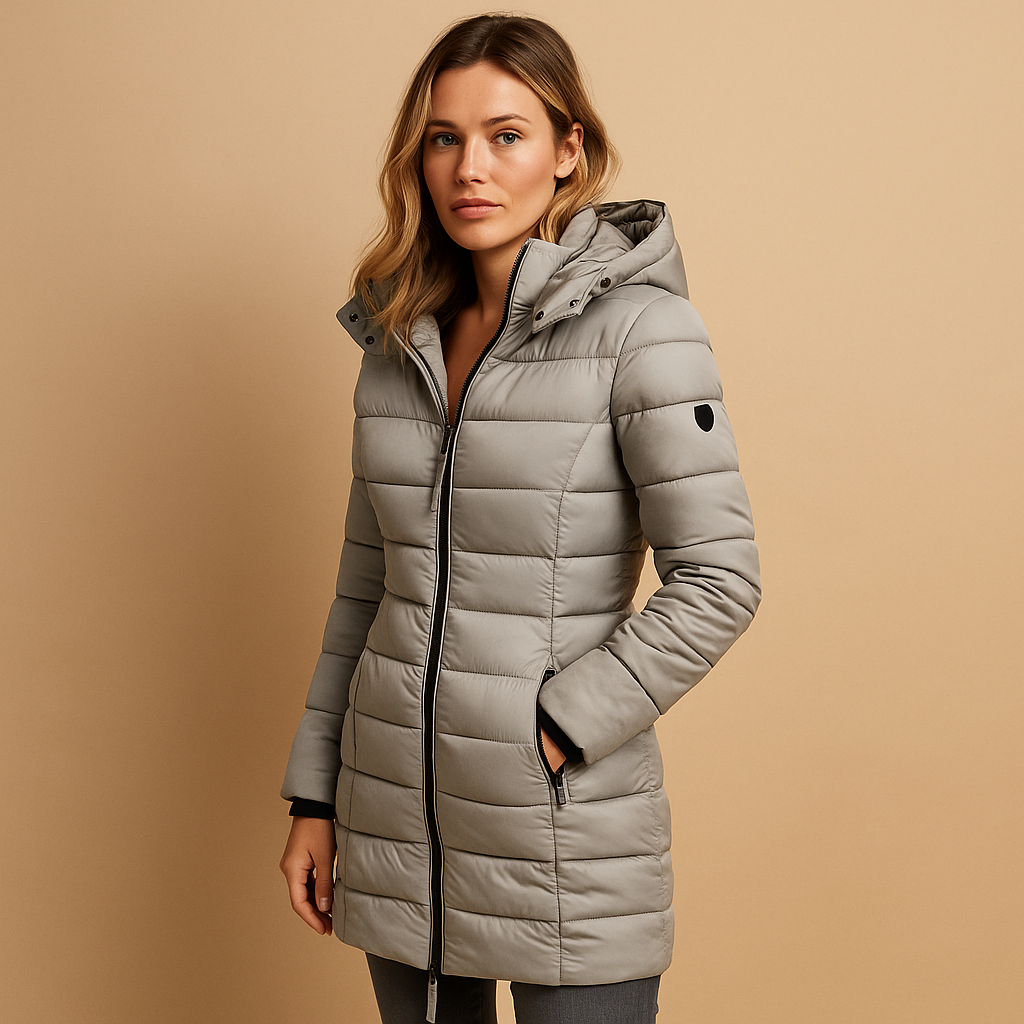 Lightweight quilted puffer jacket for women with natural filling, modern design, and vibrant seasonal colors—ideal for autumn and winter wear.