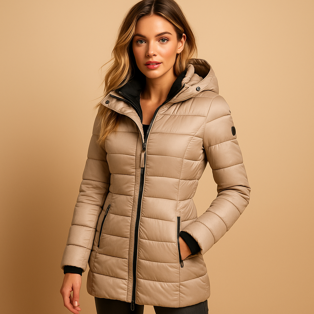 Lightweight quilted puffer jacket for women with natural filling, modern design, and vibrant seasonal colors—ideal for autumn and winter wear.