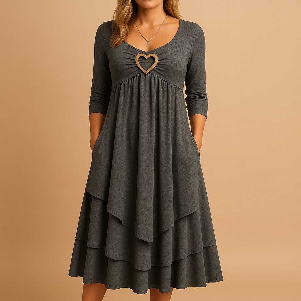Long A-line dress for women with long sleeves, O-neckline, and pockets, perfect for daily wear, work, and elegant occasions.