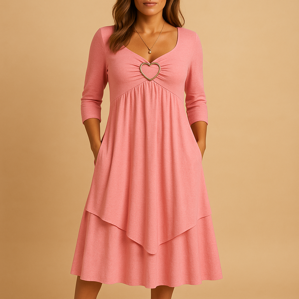 Long A-line dress for women with long sleeves, O-neckline, and pockets, perfect for daily wear, work, and elegant occasions.