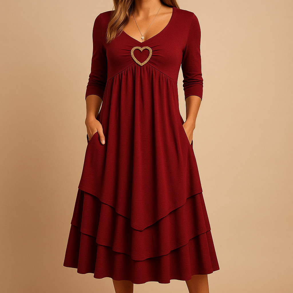 Long A-line dress for women with long sleeves, O-neckline, and pockets, perfect for daily wear, work, and elegant occasions.