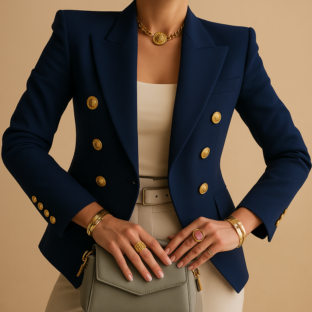 Long blazer for women with tailored design and elegant detailing, suitable for work, meetings, and everyday outfits.