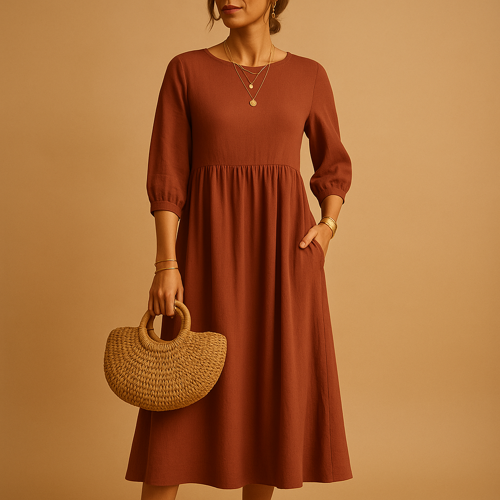 Long casual dress for women with round neckline and relaxed fit, perfect for spring, summer, and autumn everyday wear.