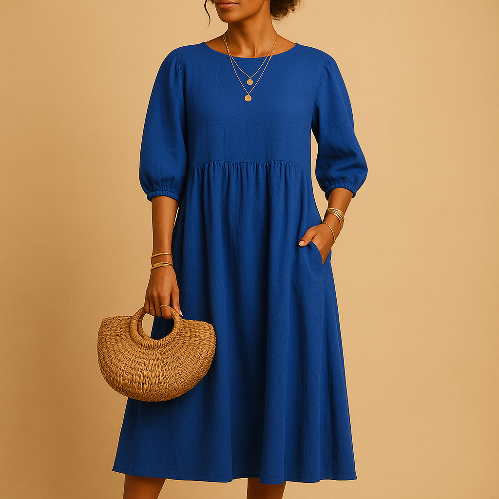 Long casual dress for women with round neckline and relaxed fit, perfect for spring, summer, and autumn everyday wear.