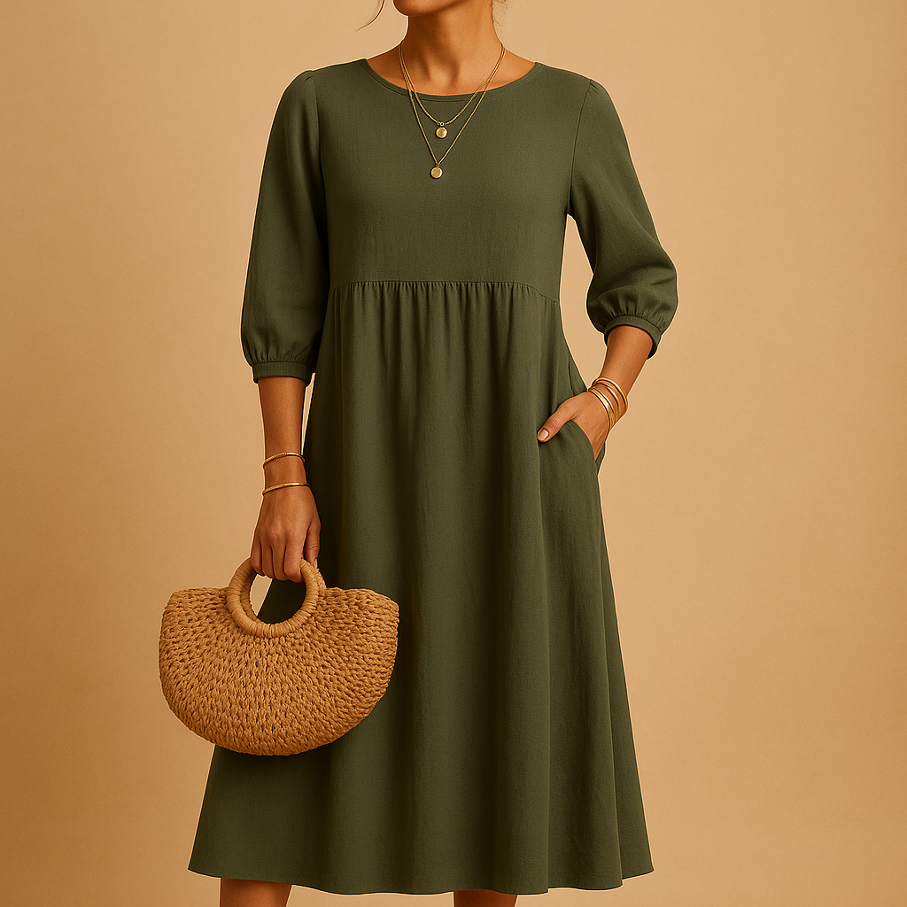 Long casual dress for women with round neckline and relaxed fit, perfect for spring, summer, and autumn everyday wear.