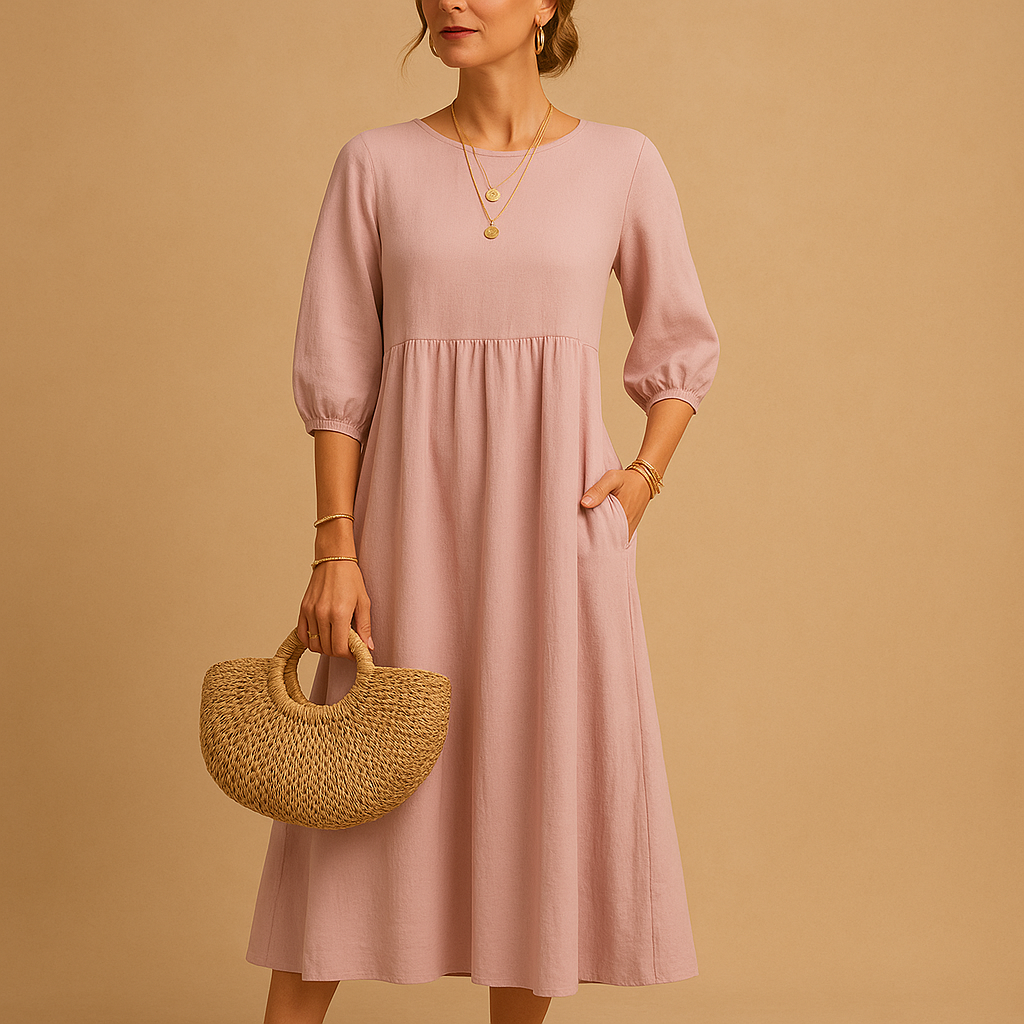 Long casual dress for women with round neckline and relaxed fit, perfect for spring, summer, and autumn everyday wear.