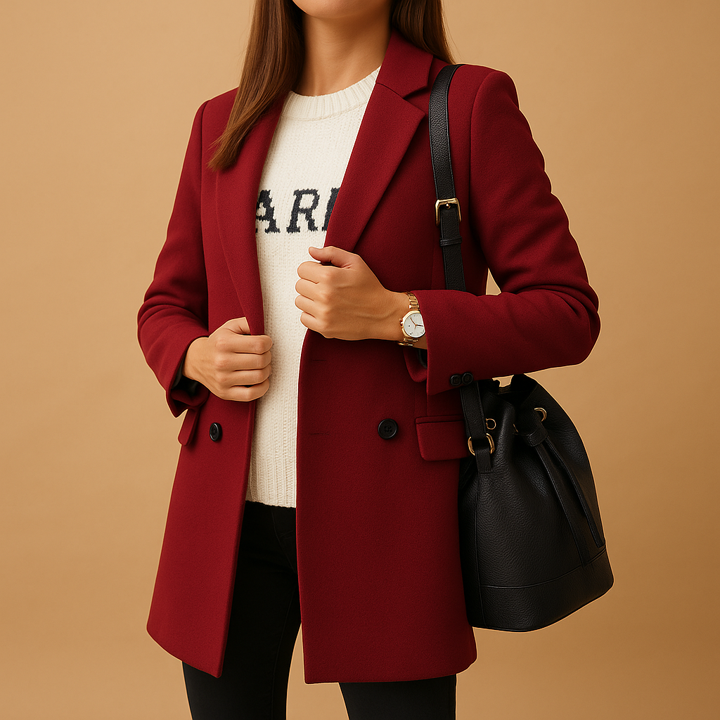 Long elegant jacket for women with a classic cut, refined details, and versatile design—ideal for daily wear or formal events.