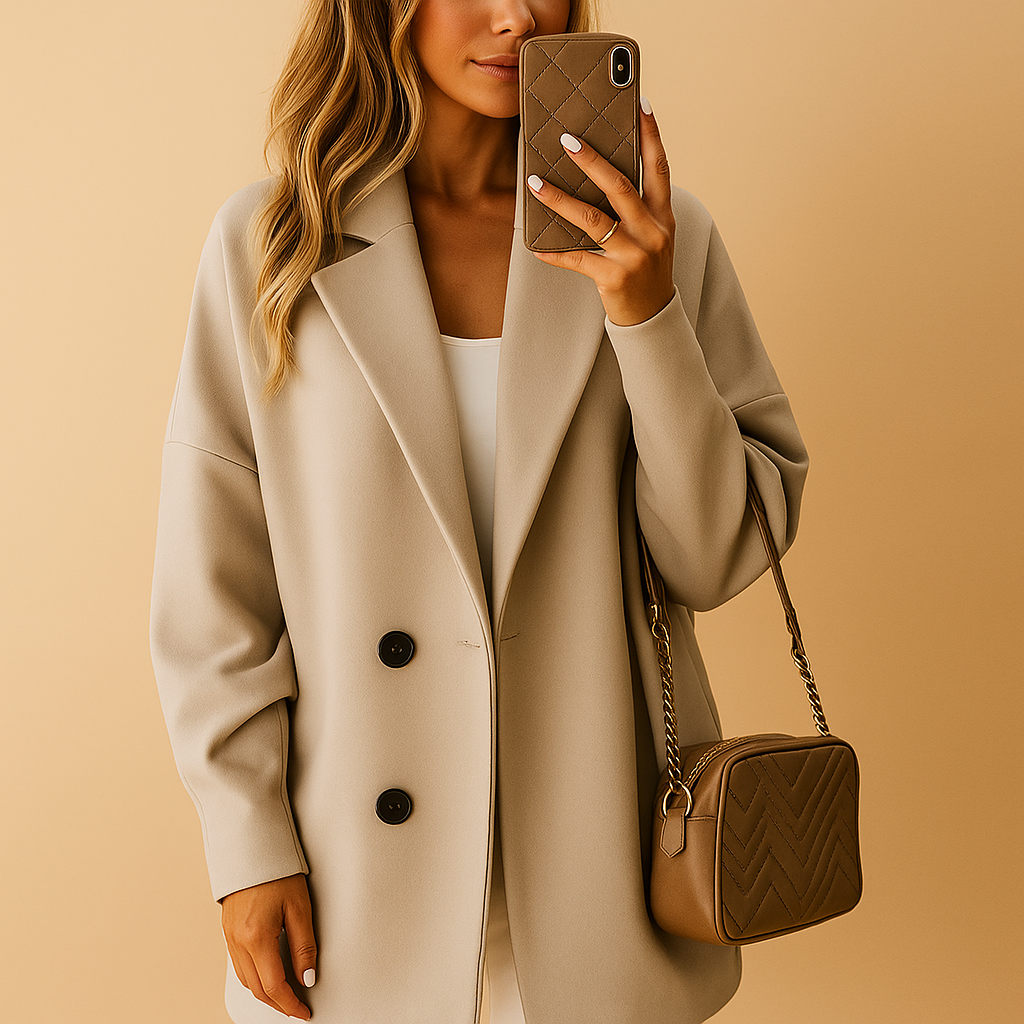 Women’s long single-breasted coat with slim elegant fit, ideal for work, formal evenings and everyday polished outfits.