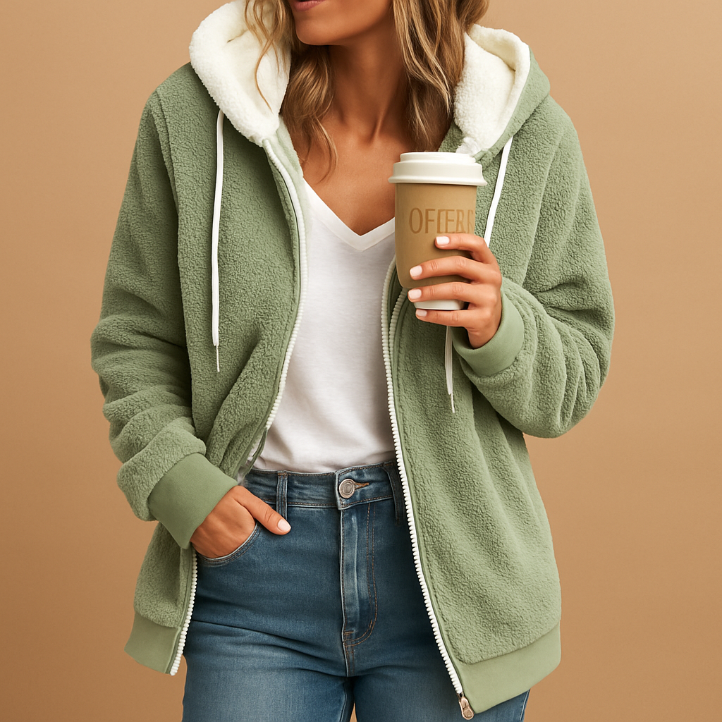 Women’s long fleece cardigan with hood in multiple colors, oversized fit, perfect for autumn layering or cozy winter days.