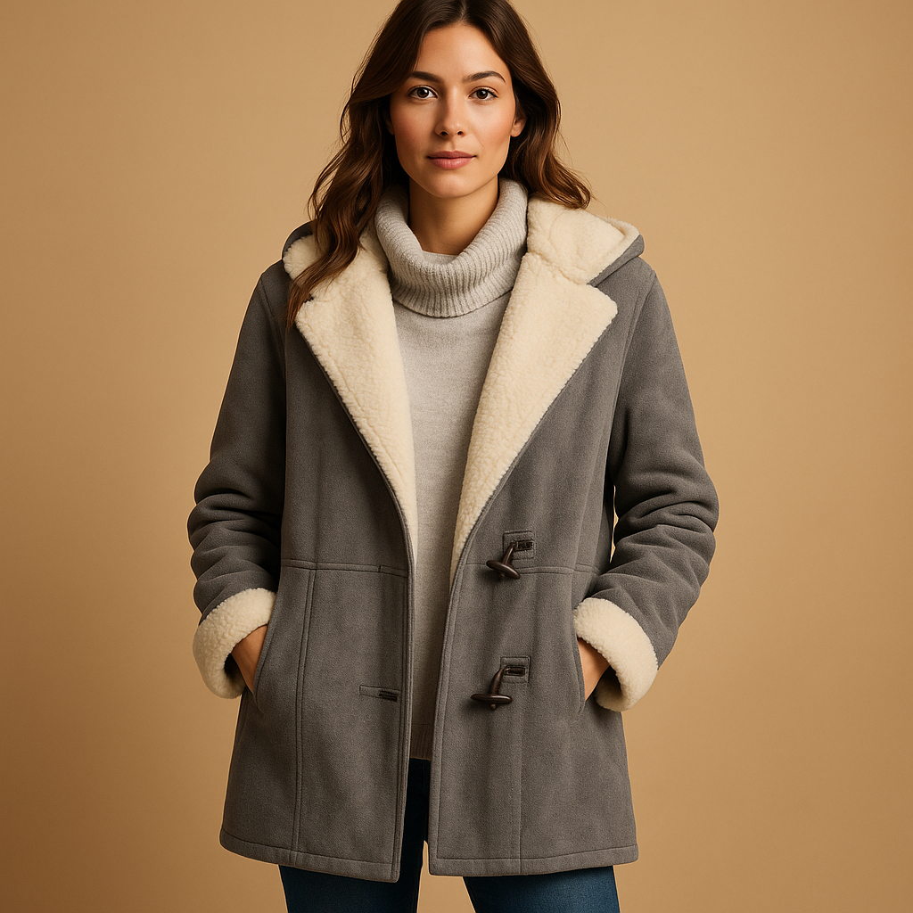 Long winter coat for women with hood, insulating fabric, and modern fit, ideal for stylish cold-weather outfits.