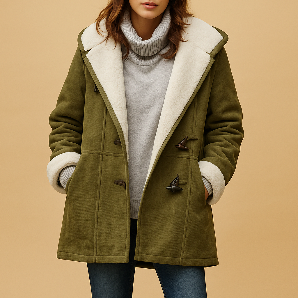 Long winter coat for women with hood, insulating fabric, and modern fit, ideal for stylish cold-weather outfits.
