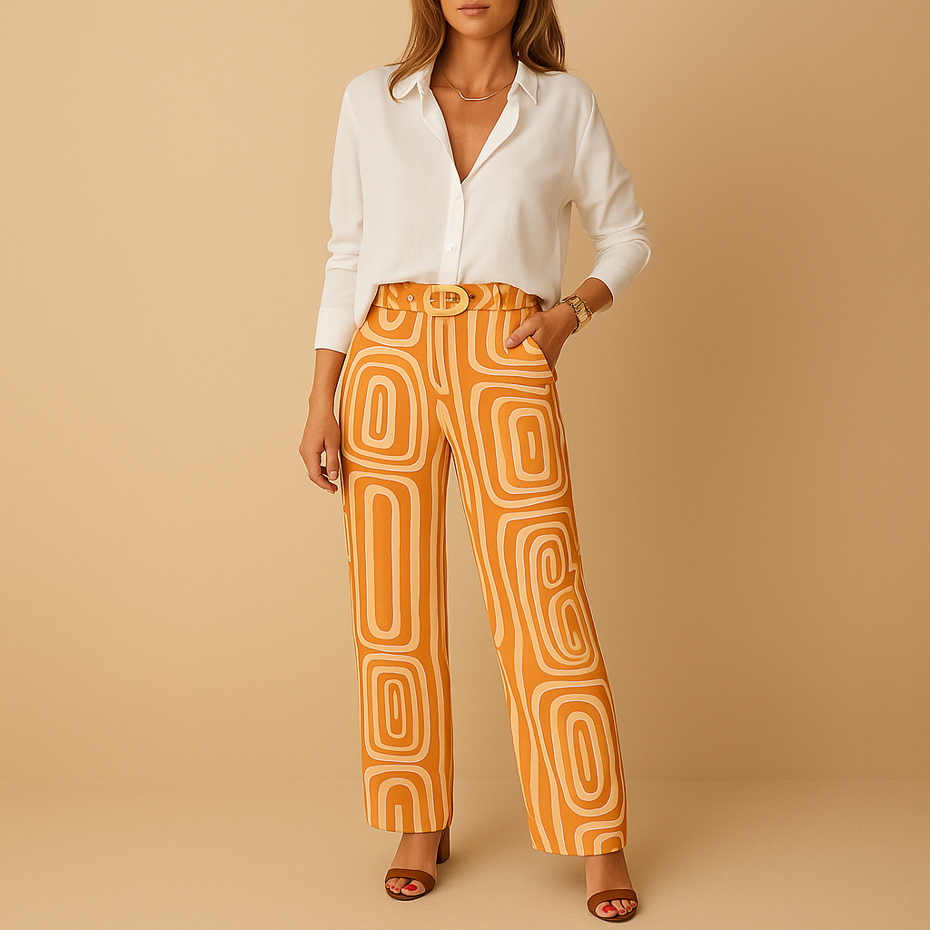 Elegant two-piece set for women featuring a long-sleeve blouse and straight-leg pants, perfect for work, casual outings, or evenings out.