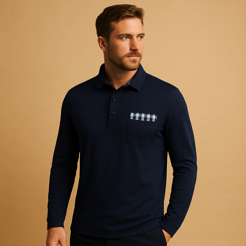 Men’s long sleeve polo shirt with a classic collar and button closure, available in multiple colors, perfect for casual or business wear.