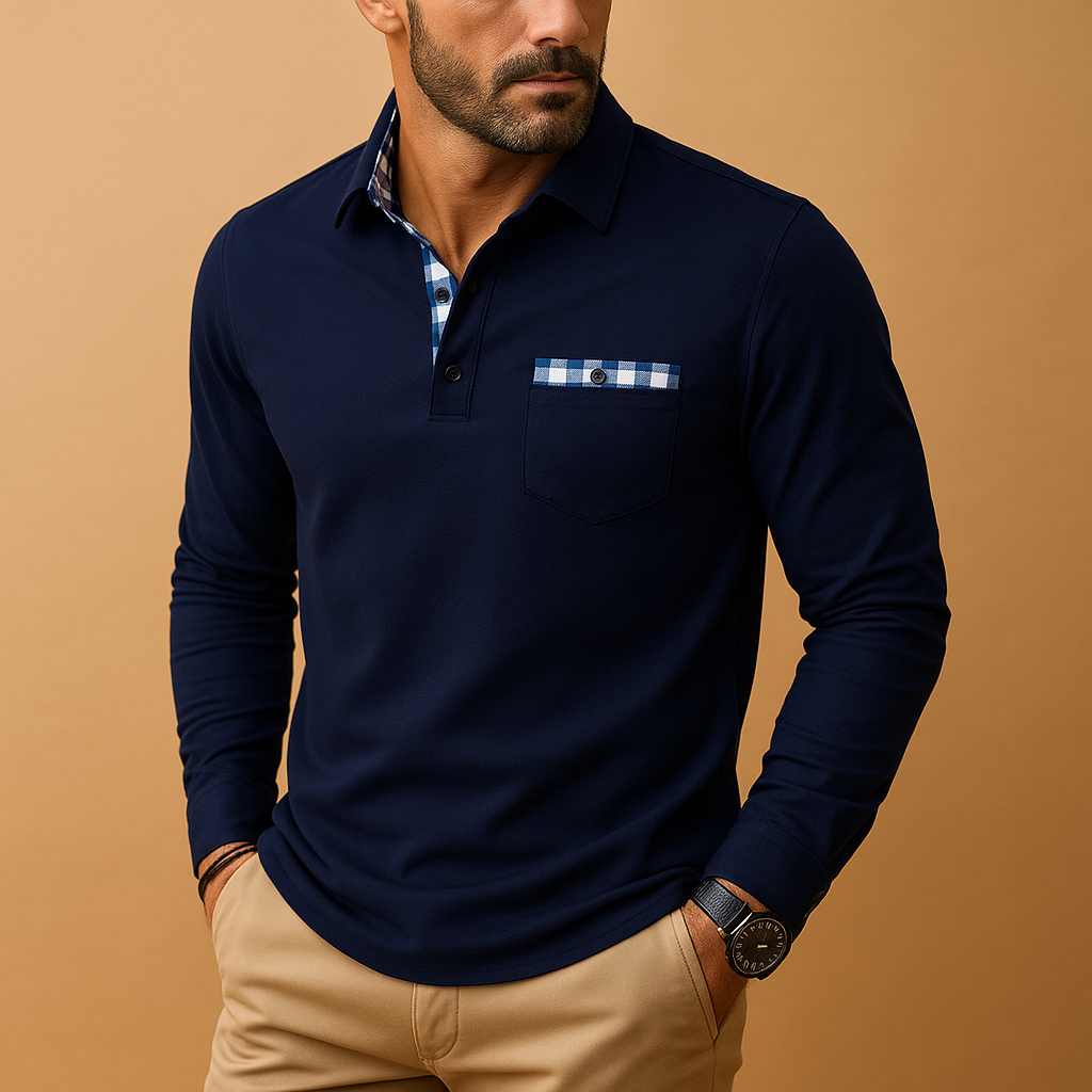 Men’s long sleeve polo shirt with a classic collar and button closure, available in multiple colors, perfect for casual or business wear.
