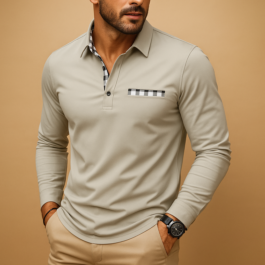 Men’s long sleeve polo shirt with a classic collar and button closure, available in multiple colors, perfect for casual or business wear.
