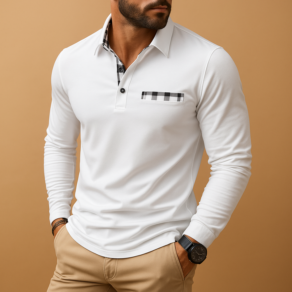Men’s long sleeve polo shirt with a classic collar and button closure, available in multiple colors, perfect for casual or business wear.