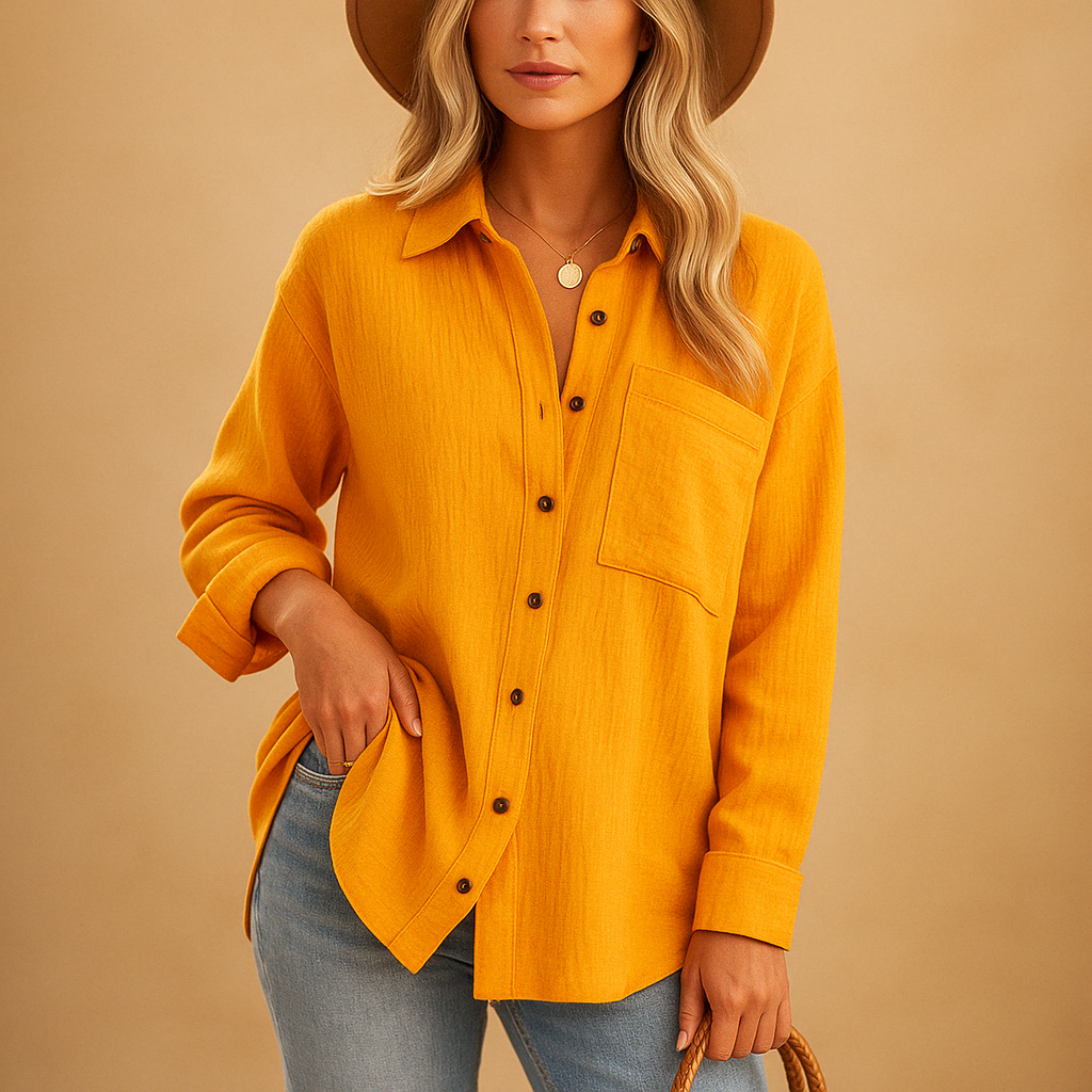 Long sleeve polo shirt for women with button collar and relaxed fit, perfect for work, leisure, or everyday wear.