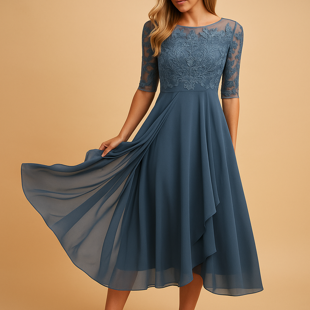 Long summer maxi dress for women with short sleeves and flowing fit, perfect for beach days, vacations, and summer weddings.
