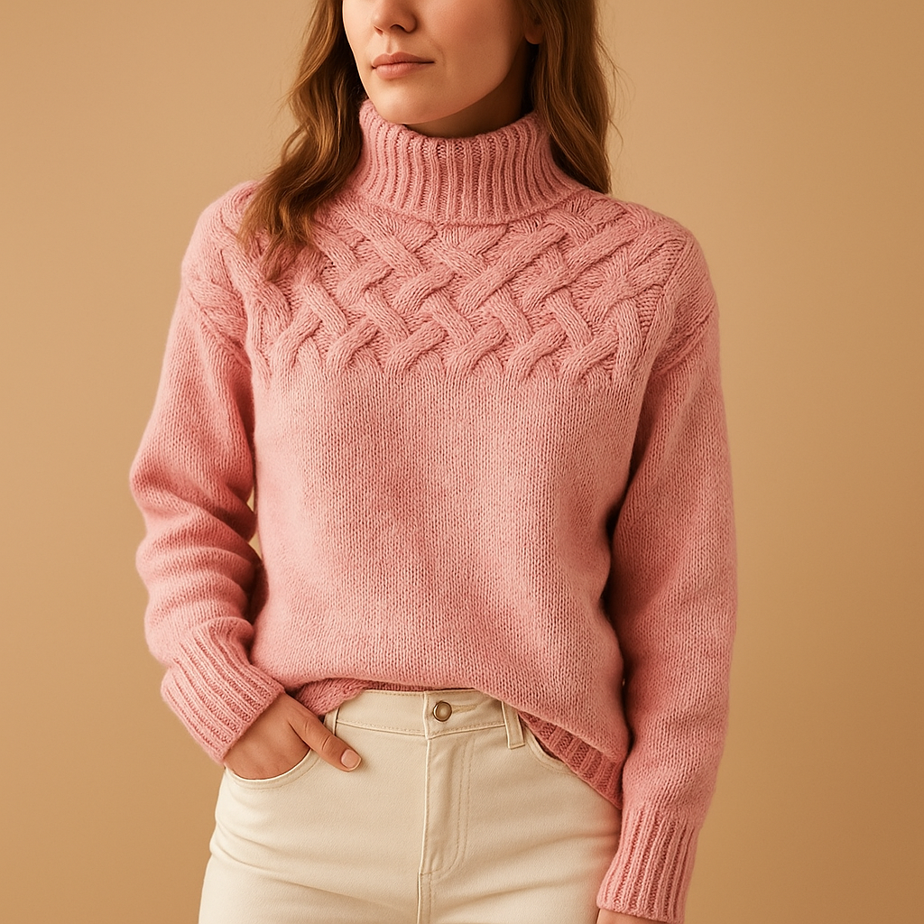 Women’s long turtleneck sweater with flattering fit, available in pink, green, and blue. Perfect for winter warmth, casual wear, or elegant styling.